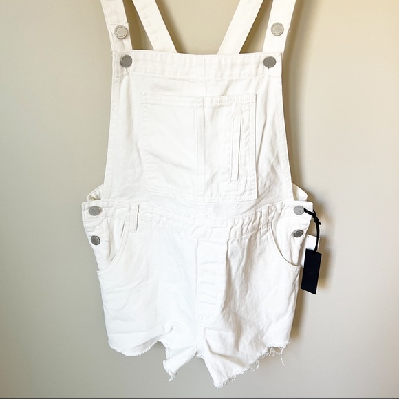 BLANKNYC White Raw Hem Denim Shortalls Lightbox White 30 10 NWT - Picture 4 of 16